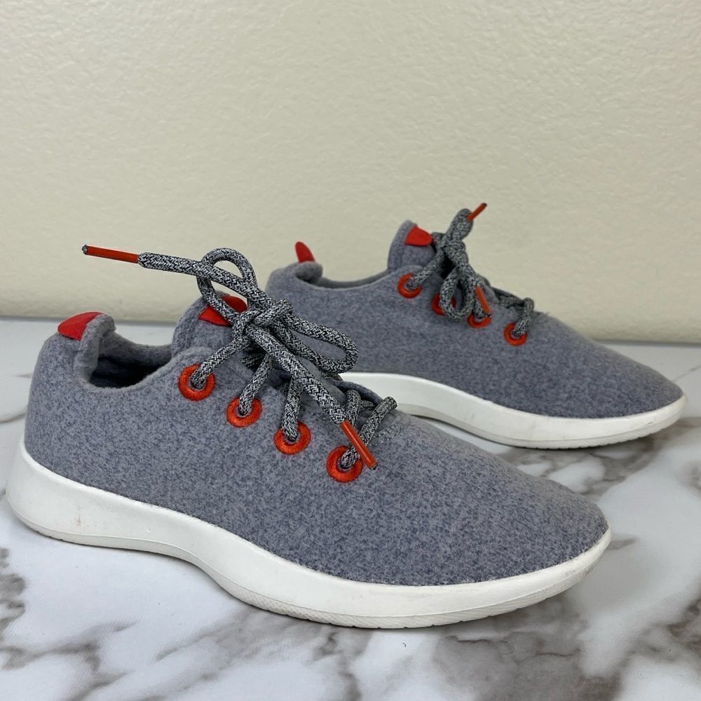 Allbirds Women’s Size 7 Wool Runners Gray Orange Lace Up Fine Merino Sneakers